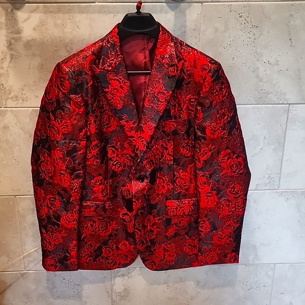 Coofandy Large suit jacket red rose pattern